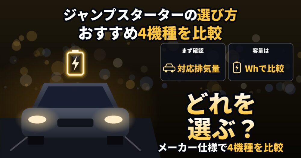 ジャンプスターターの選び方とおすすめ4選を比較